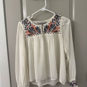 Abercrombie & Fitch White Blouse with Colorful Embroidery